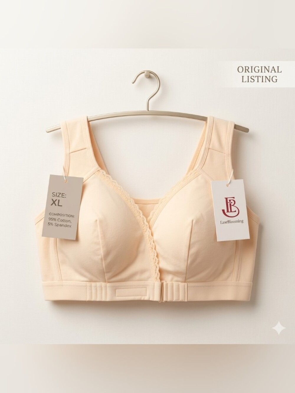 NEW  Front-Closure Cotton Comfort Beige Bra Size XL
